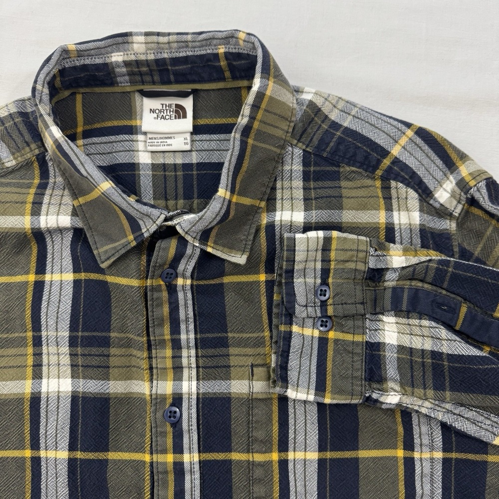 The North Face Men's XL Plaid Flannel Shirt Blue Brown Long Sleeve Button Up